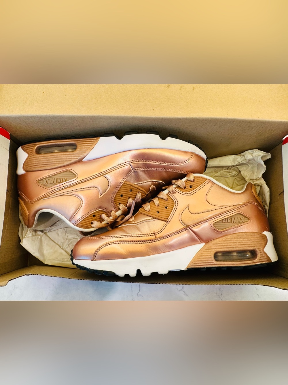 Big Kid Size 6.5Y leather Rose Gold Nike Air Max 90’s